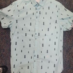 Denim & Flower Light Blue Short-Sleeve Button-Down with Navy Pineapple Print